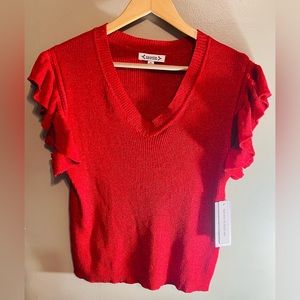 Nanette Lepore Red Ruffle Sleeve V Neck Top Size XL NWT